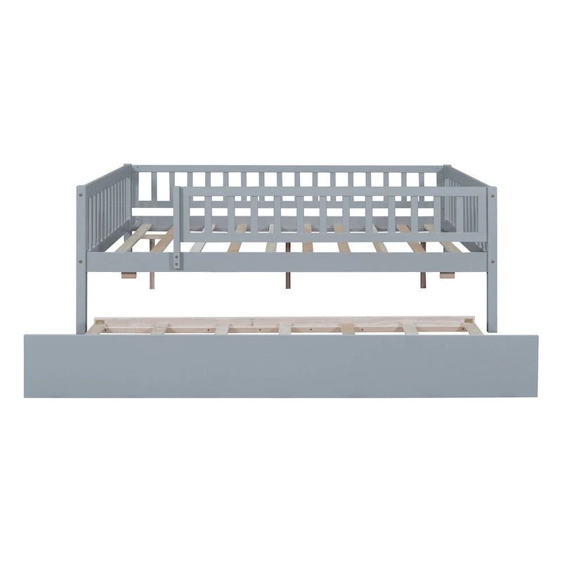 Full Size Wood Daybed With Trundle and Fence