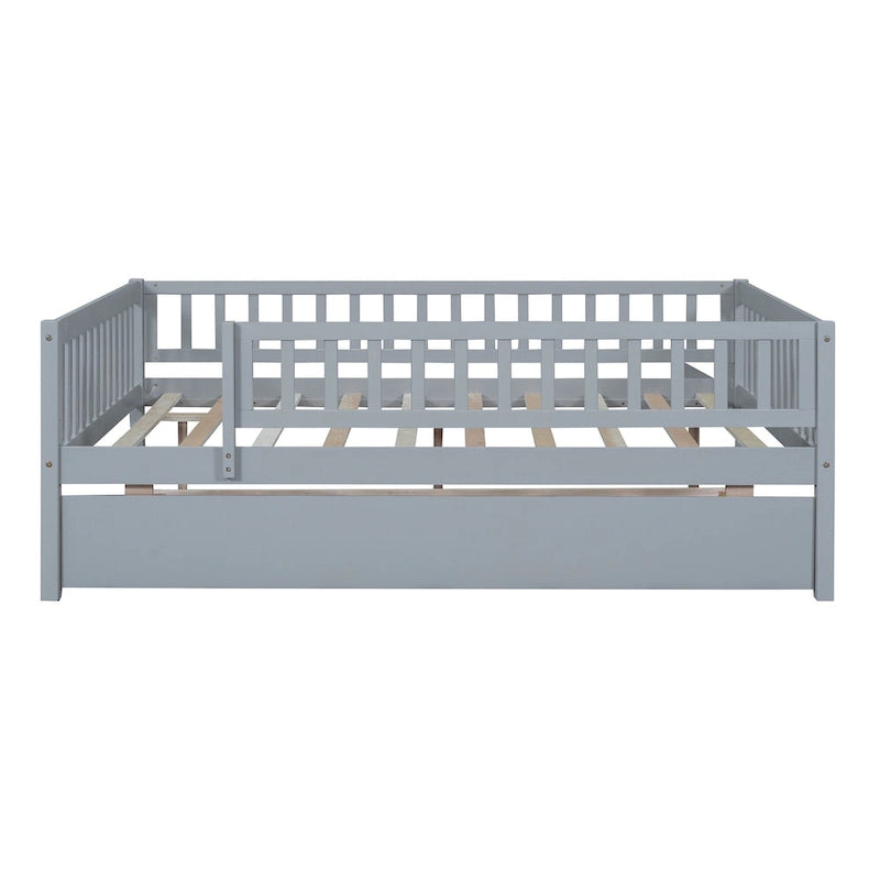 Full Size Wood Daybed With Trundle and Fence