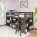 Twin-Size Low Loft Bed with Rolling Desk, Blackboard and Bookshelf
