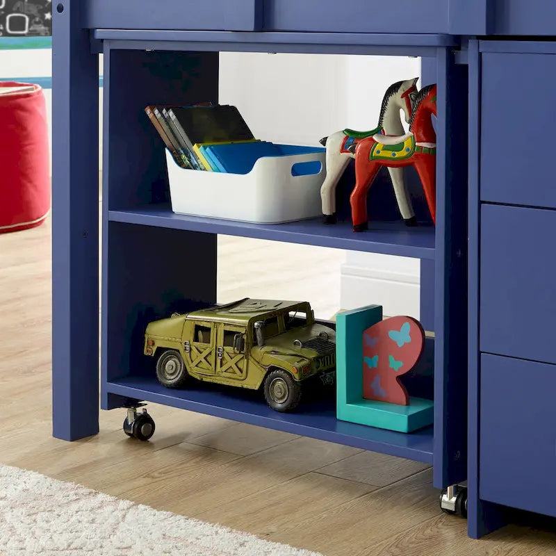 Twin Size Low Loft Bed with Desk and Storage Cabinet