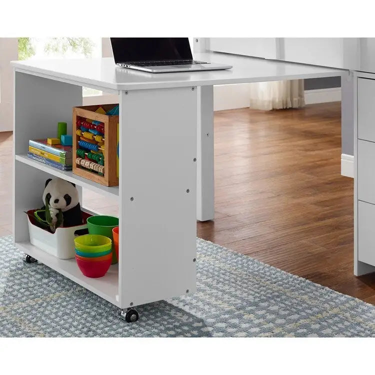 Twin Size Low Loft Bed with Desk and Storage Cabinet