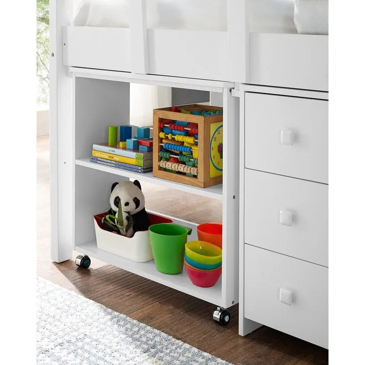 Twin Size Low Loft Bed with Desk and Storage Cabinet