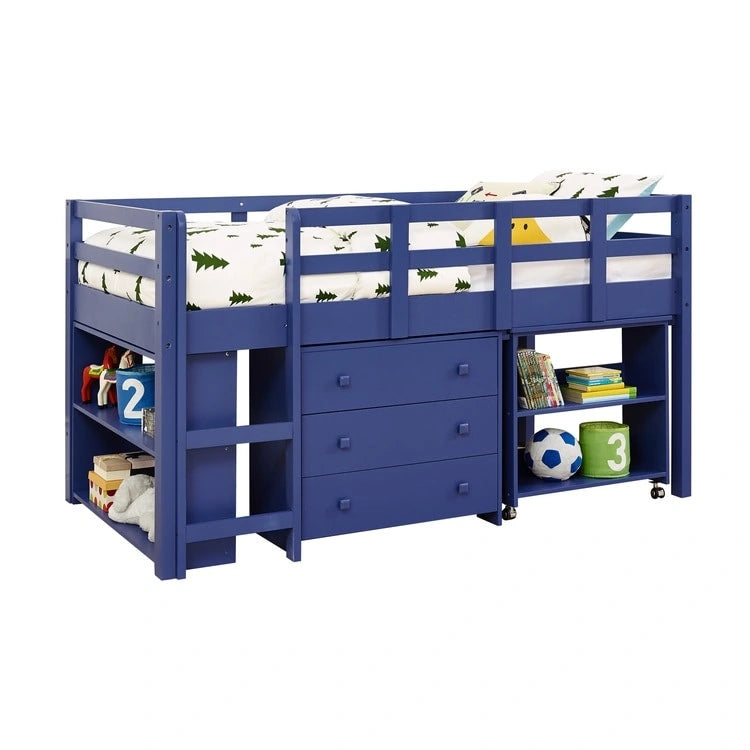 Twin Size Low Loft Bed with Desk and Storage Cabinet
