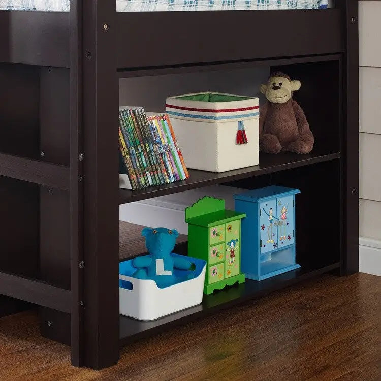 Twin Size Low Loft Bed with Desk and Storage Cabinet