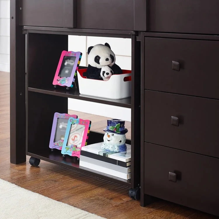 Twin Size Low Loft Bed with Desk and Storage Cabinet