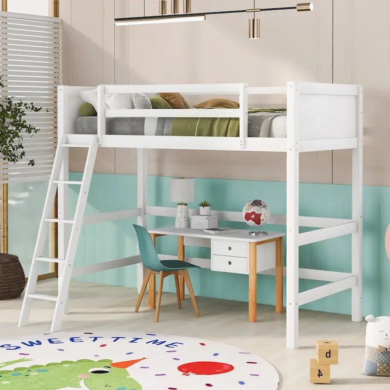 Twin Solid Wood Twin Size Loft Bed with Ladder