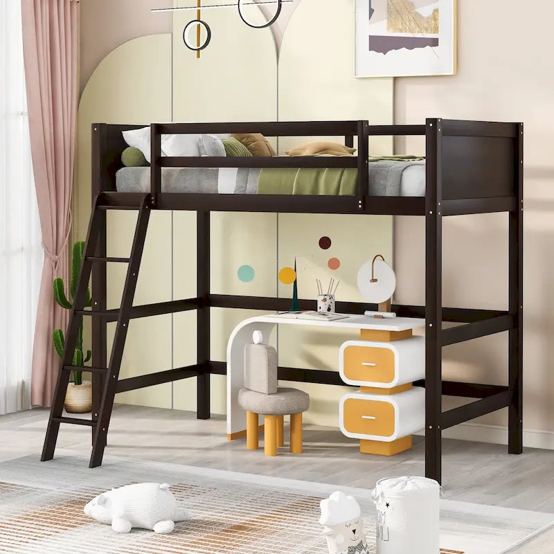 Twin Solid Wood Twin Size Loft Bed with Ladder