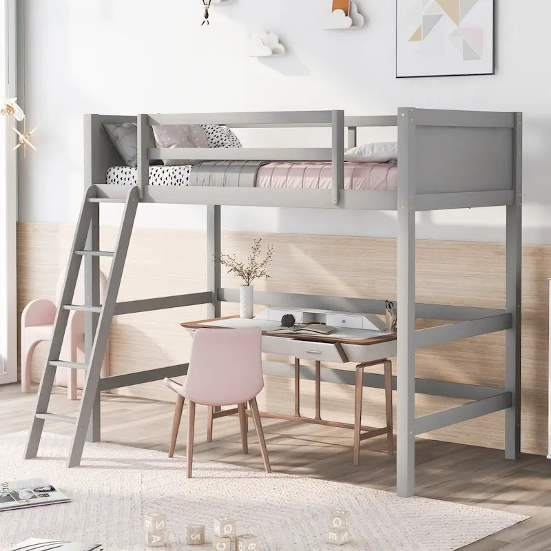Twin Solid Wood Twin Size Loft Bed with Ladder