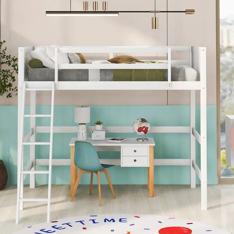 Twin Solid Wood Twin Size Loft Bed with Ladder