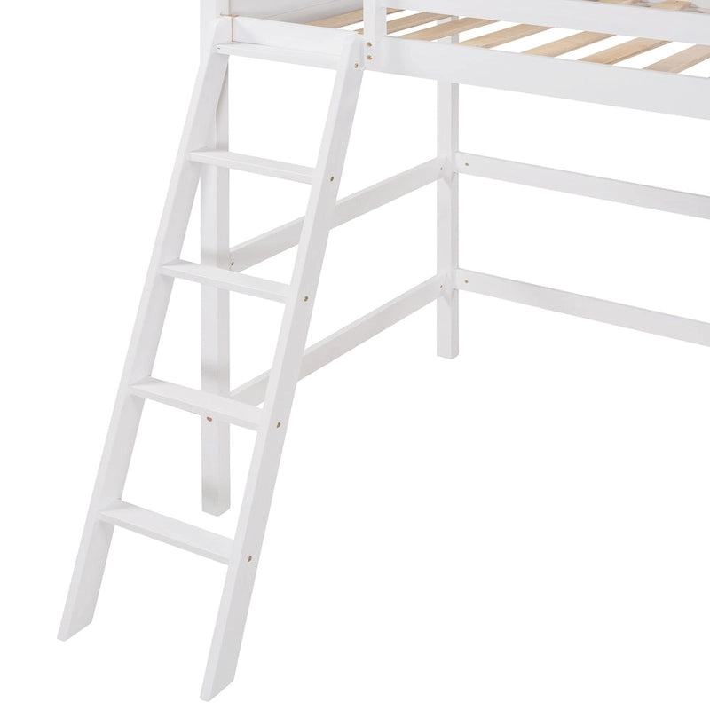 Twin Solid Wood Twin Size Loft Bed with Ladder