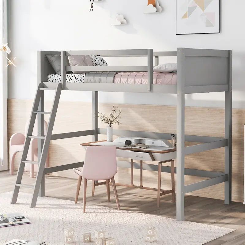 Twin Solid Wood Twin Size Loft Bed with Ladder