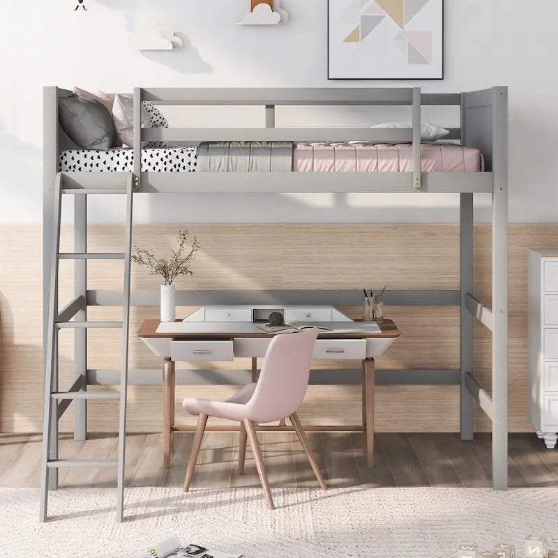 Twin Solid Wood Twin Size Loft Bed with Ladder