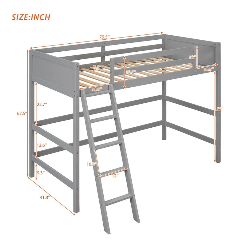 Twin Solid Wood Twin Size Loft Bed with Ladder