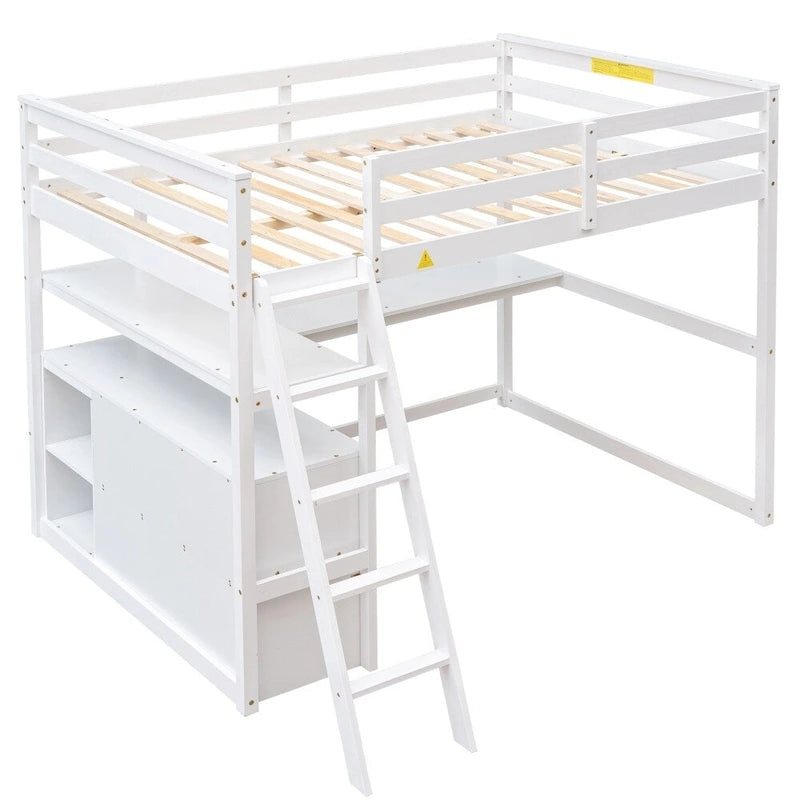 Full Size Loft Bed with Desk and Shelves