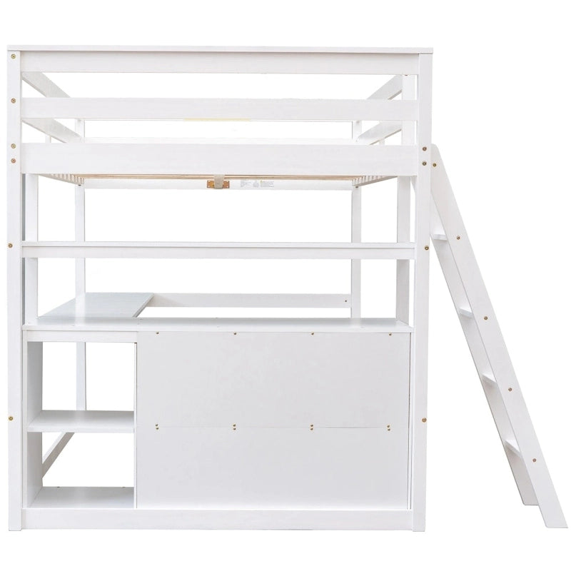 Full Size Loft Bed with Desk and Shelves