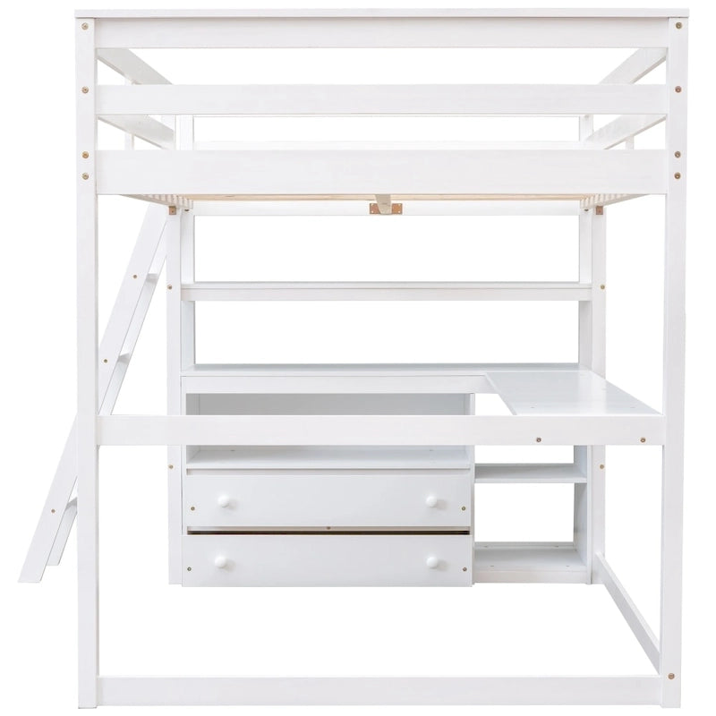 Full Size Loft Bed with Desk and Shelves