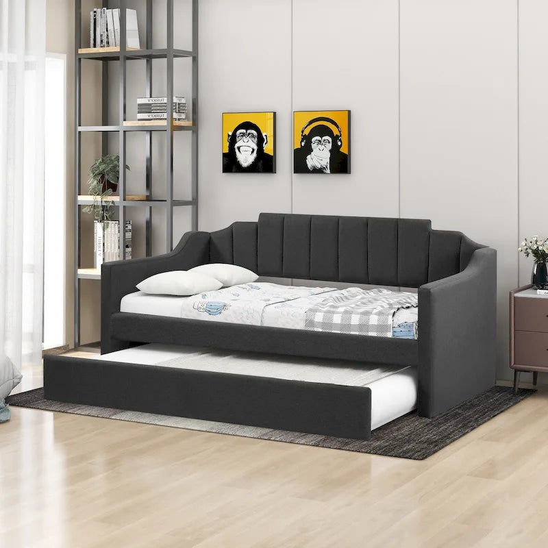 Upholstered Twin Daybed with Trundle, Storage Cabinets and USB Ports