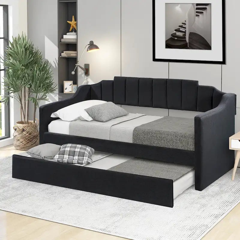 Upholstered Twin Daybed with Trundle, Storage Cabinets and USB Ports