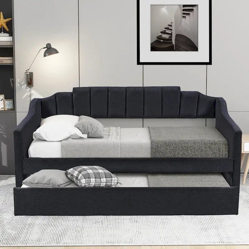 Upholstered Twin Daybed with Trundle, Storage Cabinets and USB Ports