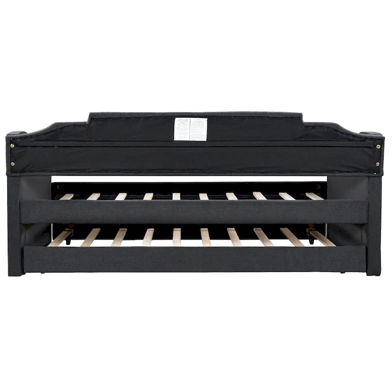 Upholstered Twin Daybed with Trundle, Storage Cabinets and USB Ports