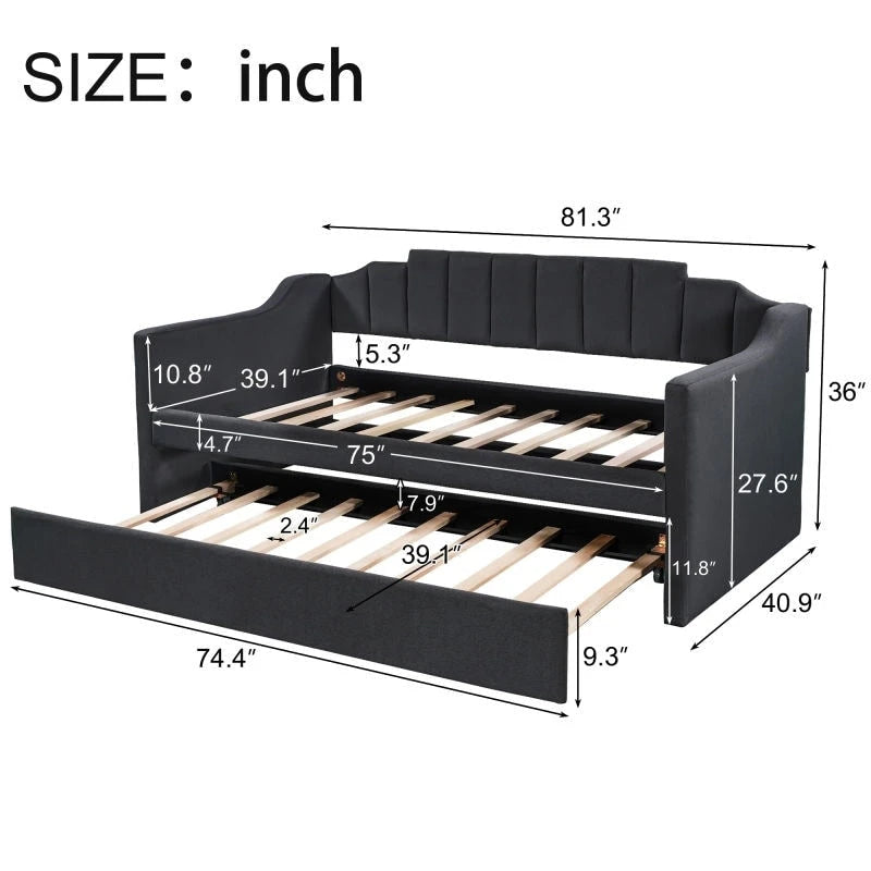 Upholstered Twin Daybed with Trundle, Storage Cabinets and USB Ports