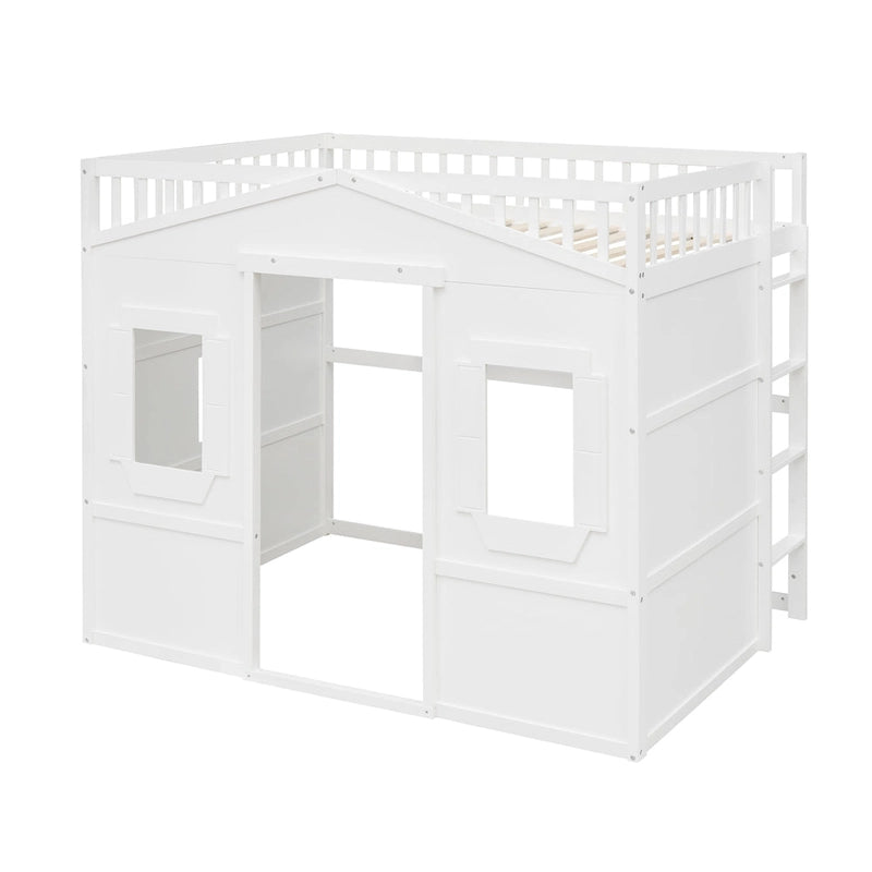 Full Size House Loft Bed With Ladder-Gray