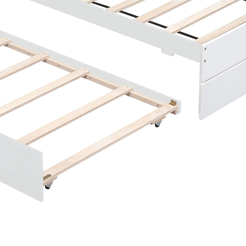 Modern Farmhouse Style Wooden Full Size Platform Bed Frame with Twin Size Trundle Bed