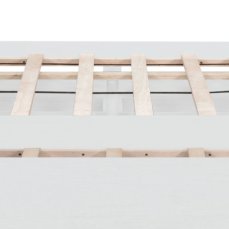 Modern Farmhouse Style Wooden Full Size Platform Bed Frame with Twin Size Trundle Bed
