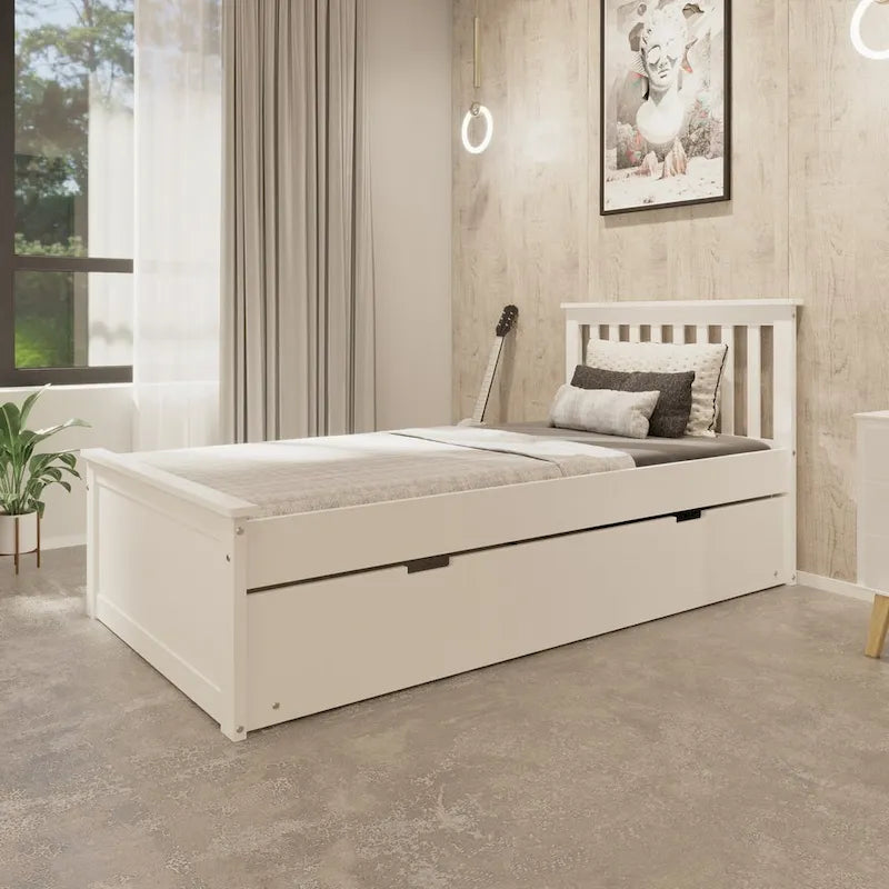Twin Trundle Bed for Kids, Solid Wood