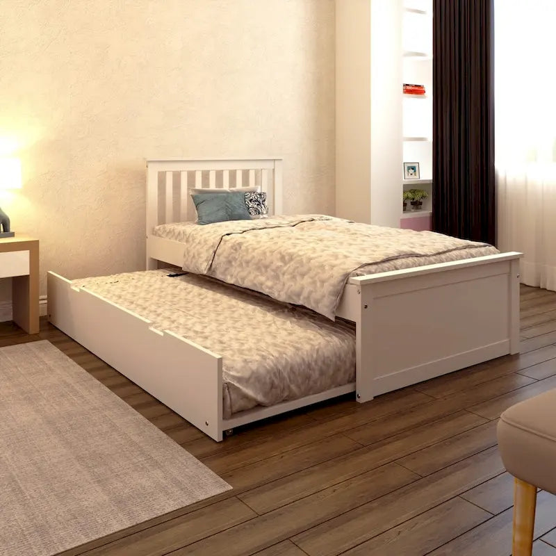 Twin Trundle Bed for Kids, Solid Wood