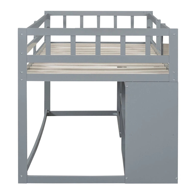Twin Size Low Loft Bed with Rolling Desk and Drawers