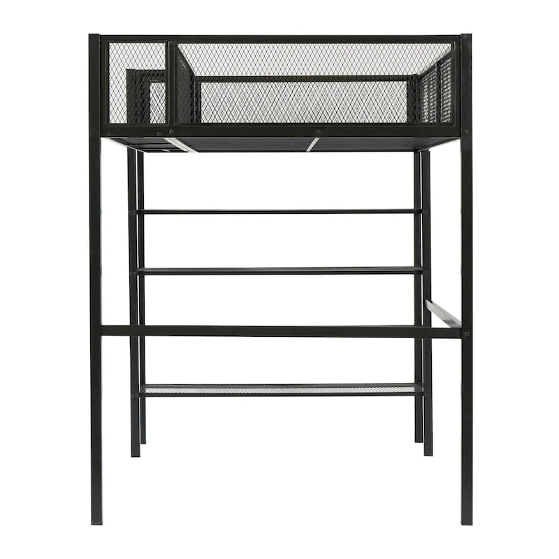 Twin Size Metal Loft Bed with 4-Tier Shelves and Storage, Twin Loft Bed Frame for Dorm, Boys & Girls, Teens
