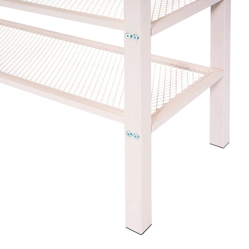 Full Size Metal Loft Bed with 4-Tier Shelves and Storage, Pink