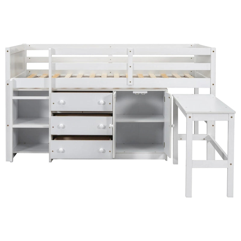 Twin Size Low Loft Bed With Pull-Out Desk