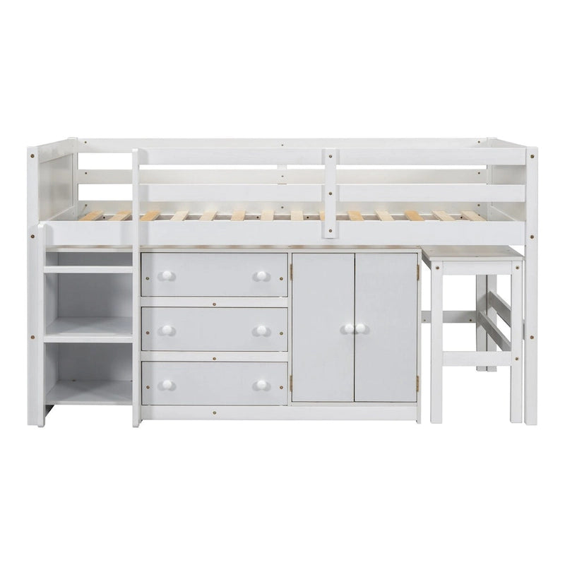 Twin Size Low Loft Bed With Pull-Out Desk