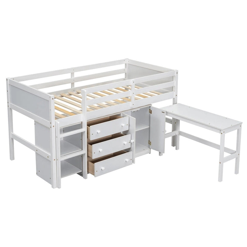 Twin Size Low Loft Bed With Pull-Out Desk