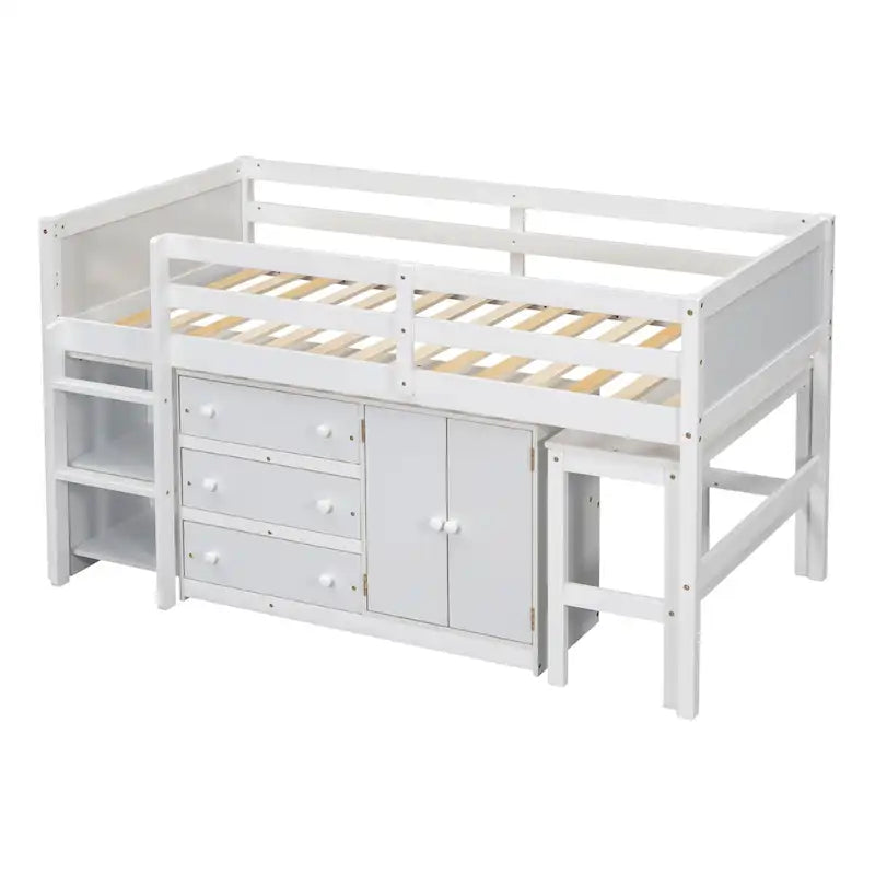 Twin Size Low Loft Bed With Pull-Out Desk