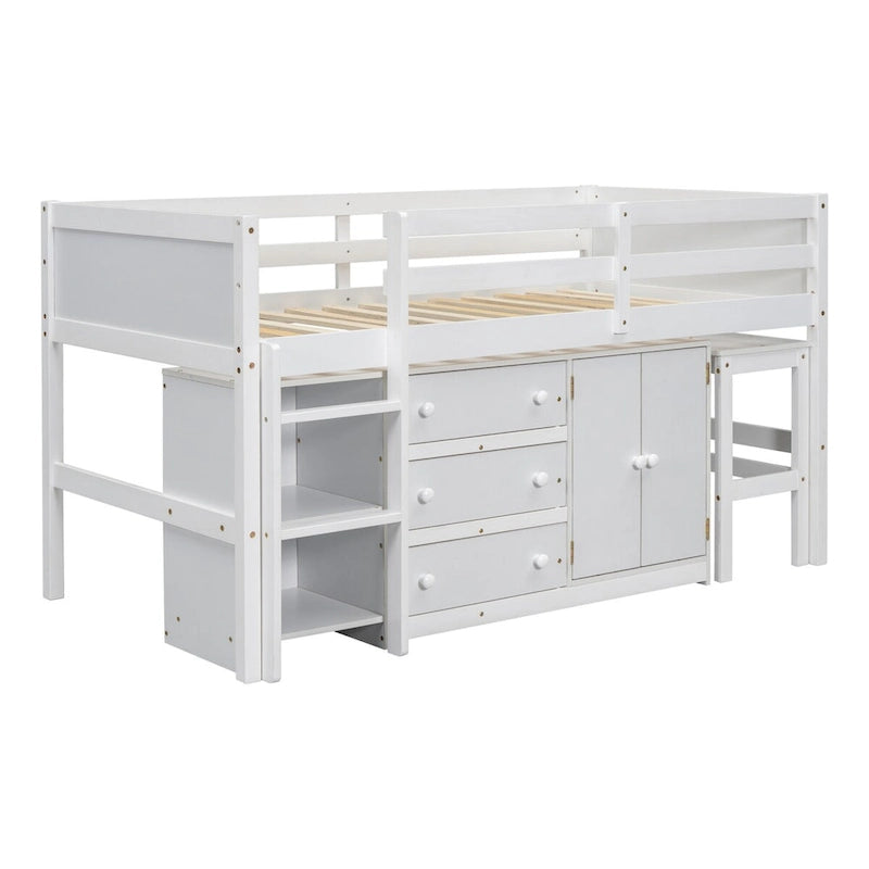 Twin Size Low Loft Bed With Pull-Out Desk