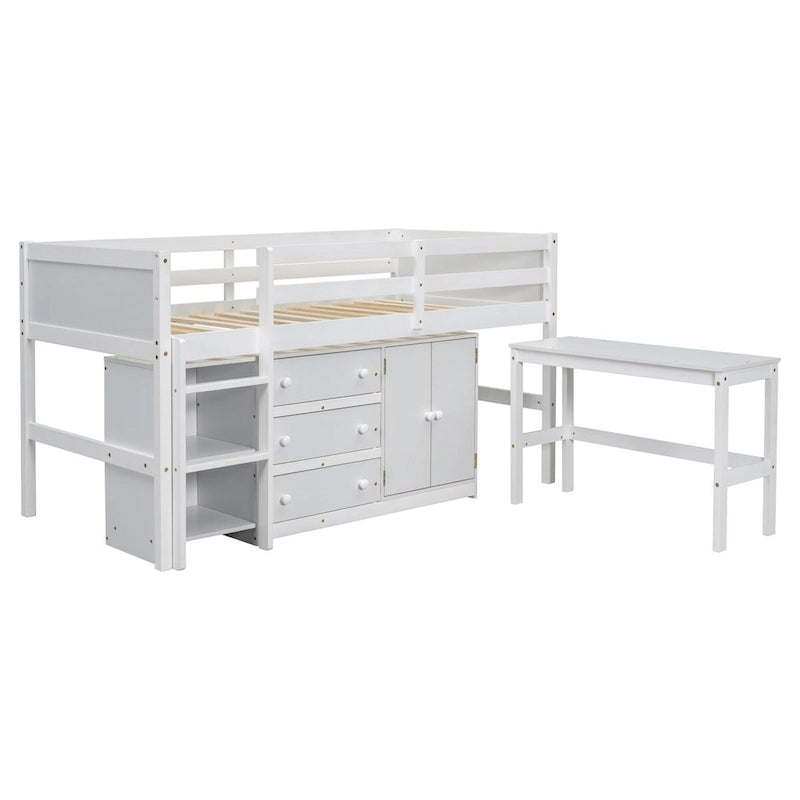 Twin Size Low Loft Bed With Pull-Out Desk