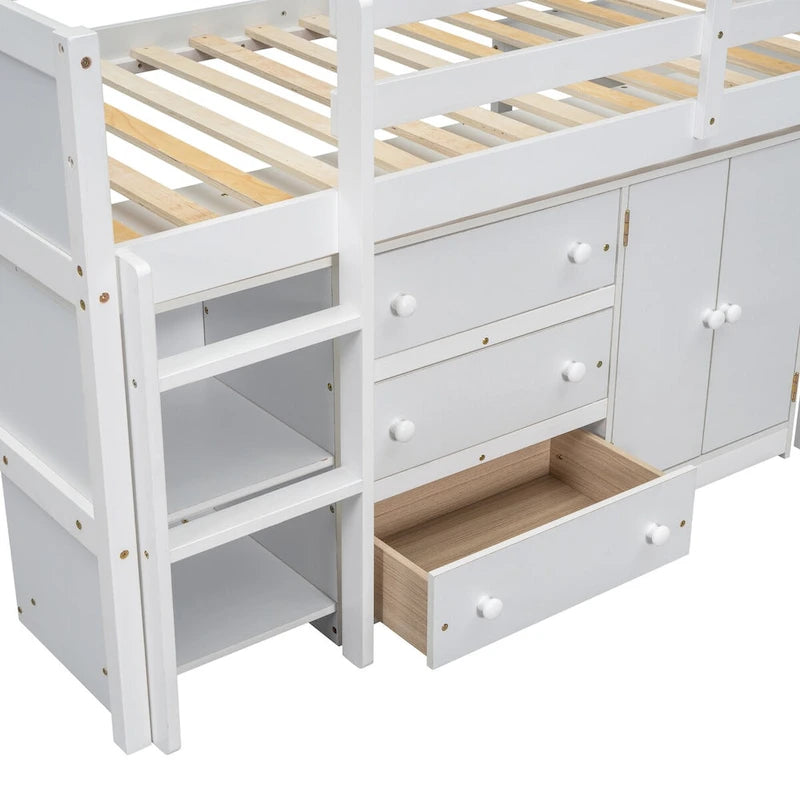 Twin Size Low Loft Bed With Pull-Out Desk