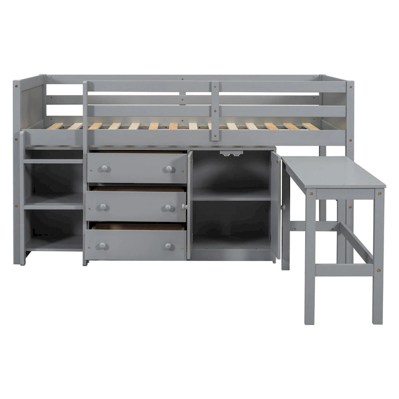 Twin Size Low Loft Bed With Pull-Out Desk
