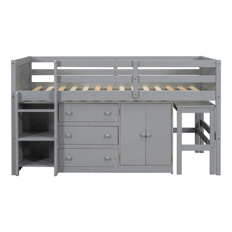 Twin Size Low Loft Bed With Pull-Out Desk