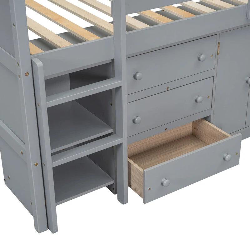 Twin Size Low Loft Bed With Pull-Out Desk