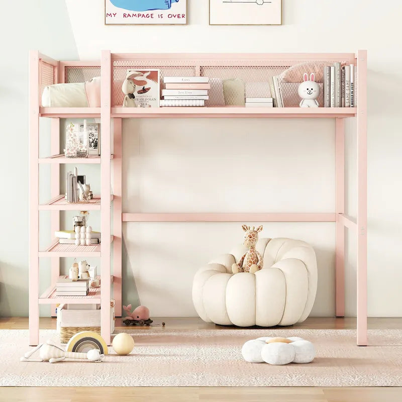 Full Loft Bed with Four Shelves