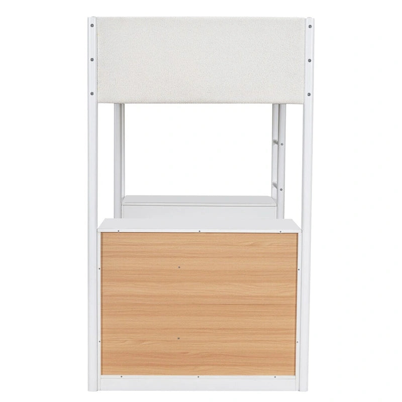 Twin Size Wood Loft Bed with Storage and Convertible Desk
