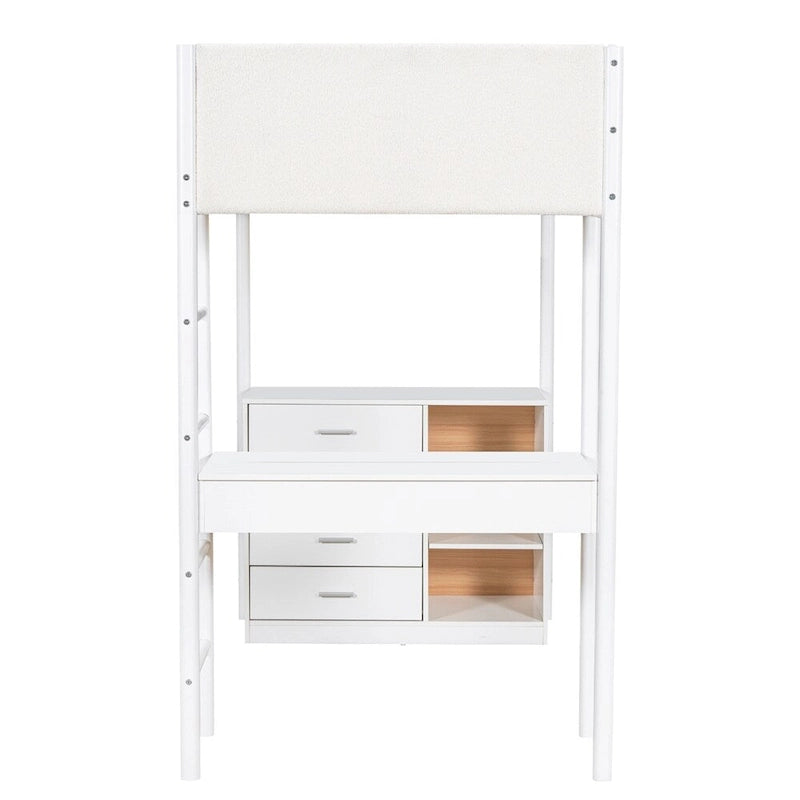 Twin Size Wood Loft Bed with Storage and Convertible Desk