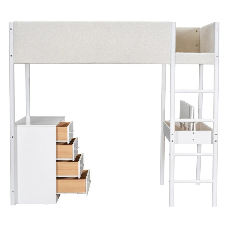 Twin Size Wood Loft Bed with Storage and Convertible Desk