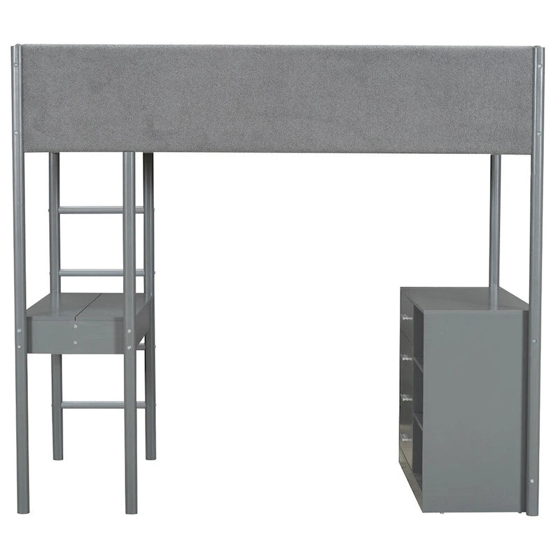 Twin Size Wood Loft Bed with Storage and Convertible Desk