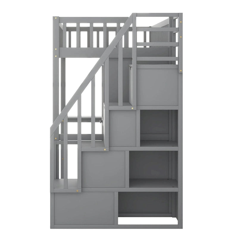 Twin size Loft Bed with Bookshelf,Drawers,Desk,and Wardrobe