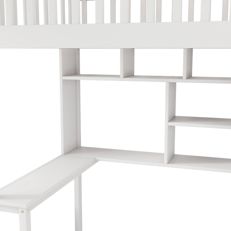 Twin size Loft Bed with Bookshelf,Drawers,Desk,and Wardrobe